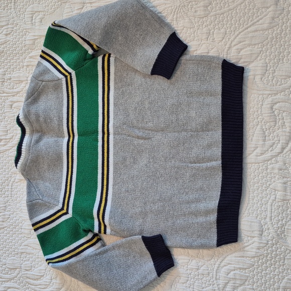 Janie and Jack boys 2T pullover sweater gray, green blue, yellow white stripe - Picture 3 of 6